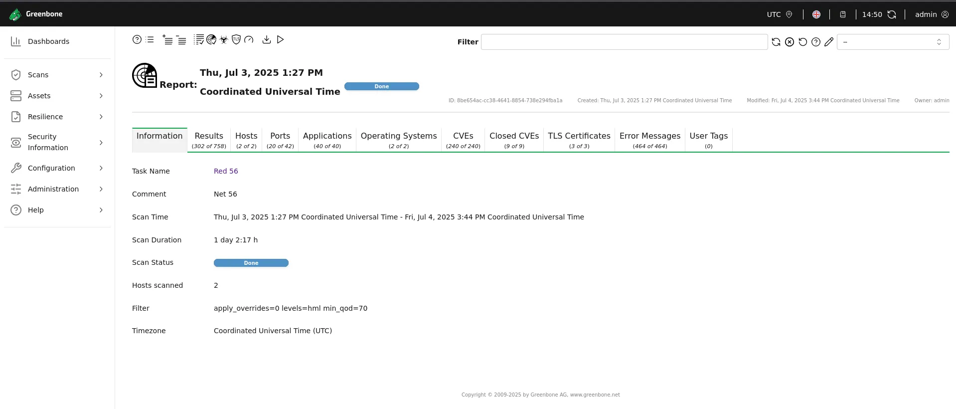 Non-authenticated scan with OpenVAS — Scan Info